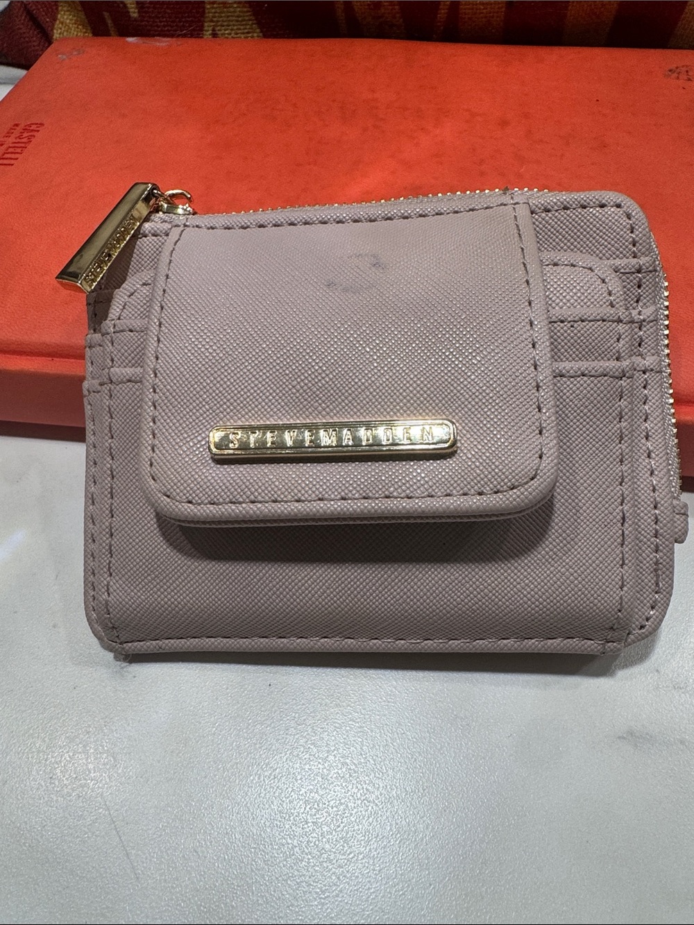 Steve Madden Light Blush Zip-Around Card Wallet with Flap Pocket